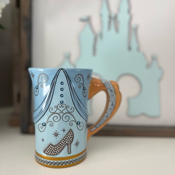Disney Parks Cinderella Blue Rhinestone Slipper Shoe Coffee Tea Mug - Picture 1 of 9